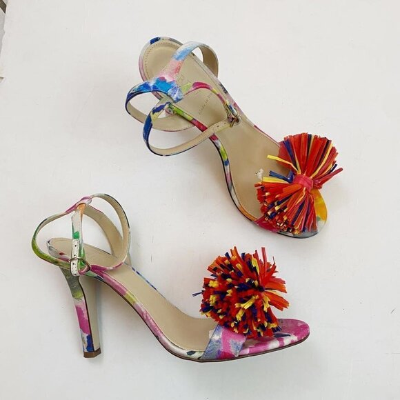 J. CREW COLLECTION pom pom stiletto multicolor heels - Picture 2 of 11
